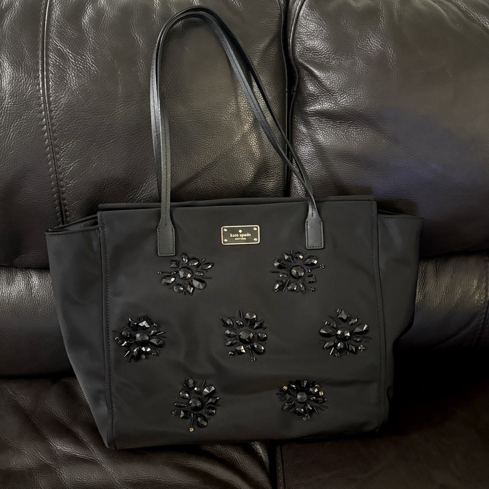 Kate Spade Black Tote with Floral Embellishments